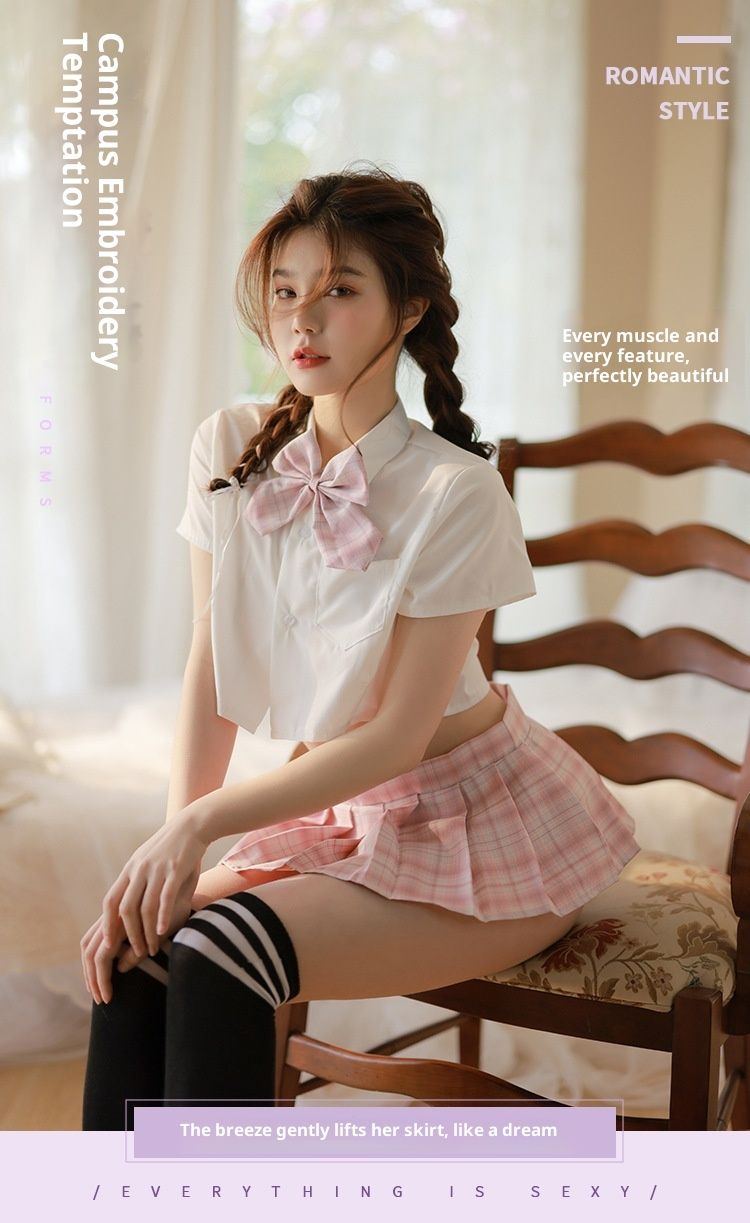 luckyqqyp Dessous Sexy Zweiteiler Verführerisch Transparent Kariert JK Schüleruniform Temptation Passion Set Separater Rock_voghion.com