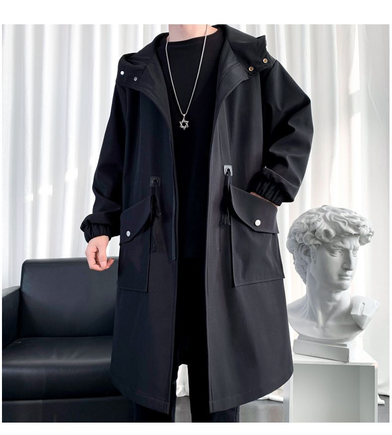 Giacca a vento lunga con cappuccio e fodera in pile da uomo, giacca ampia per l'inverno, capospalla casual per adolescenti e giovani adulti._voghion.com