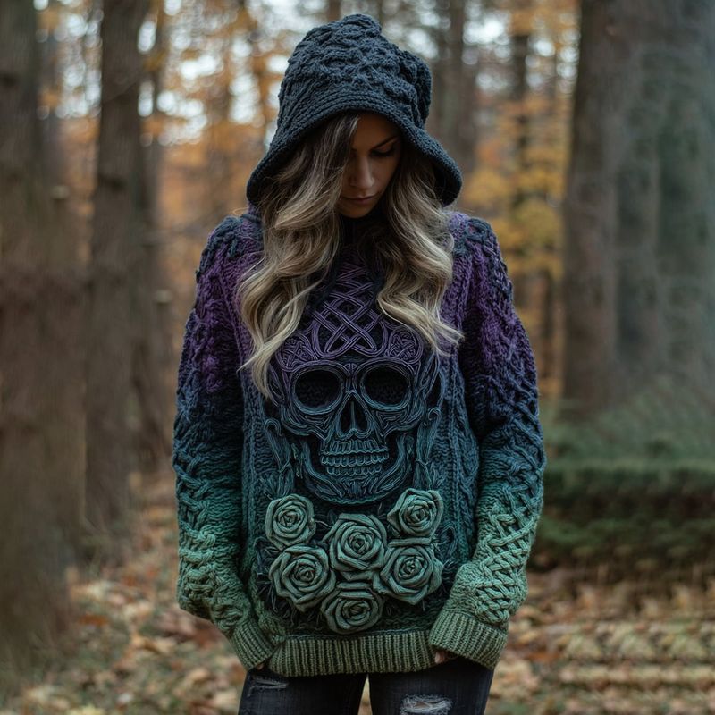 Gemütlicher Oversize-Kapuzenpullover für Damen – 3D-bedruckter Streetwear-Pullover, Langarm-Oberteil mit überschnittenen Schultern im Gothic-Stil_voghion.com