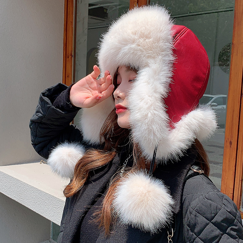 Sügisel ja talvel uus üliõpilane naissoost jaapani karvapall soe paksendatud plüüsist Lei Feng müts Kirde jalgrattasõidu külmakindel suusamüts_voghion.com