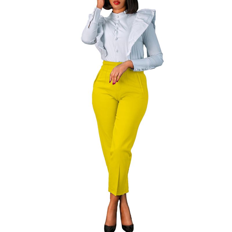 Pantalon de costume pour femmes, grande taille, mode élégante, décontracté, Slim, taille haute, couleur unie_voghion.com