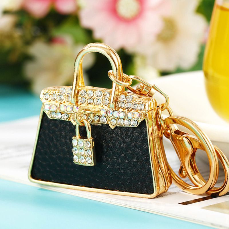 Portachiavi per auto con ciondolo per borsa in vera pelle con strass e stampa leopardata, stile coreano, creativo, in metallo, con anello portachiavi, regalo_voghion.com