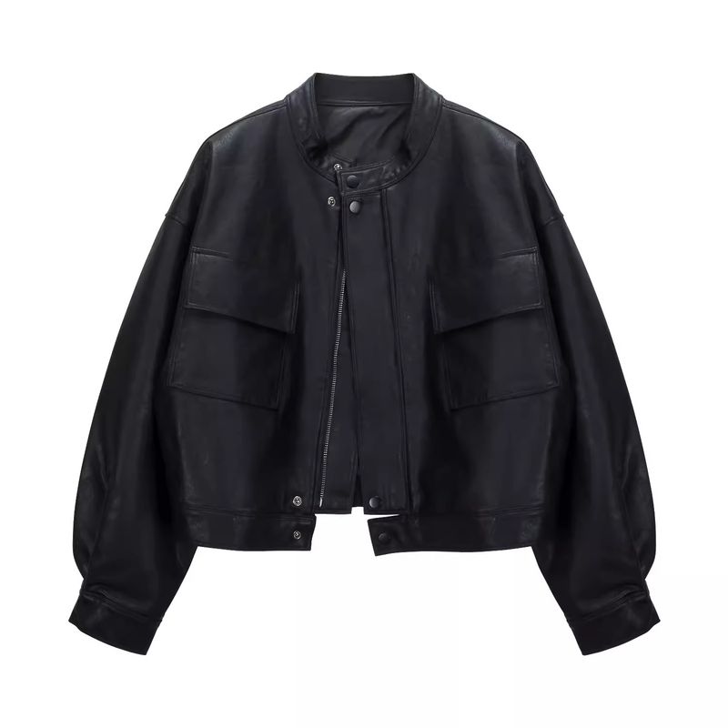 Veste courte en cuir pour femme, style coréen printemps-automne, veste ample décontractée tendance en PU, manteau de moto_voghion.com