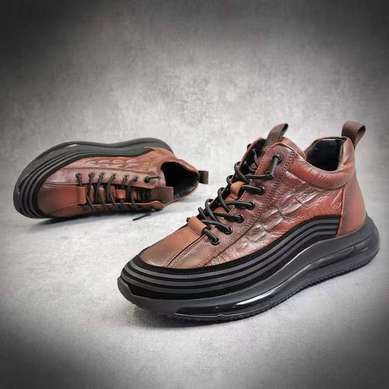 Suitable For All Seasons Men's 2025 Spring And Autumn New Thick-Soled Mid-Top Casual Trend Air Cushion Sole Fish Pattern Lightweight Sports Shoes_voghion.com
