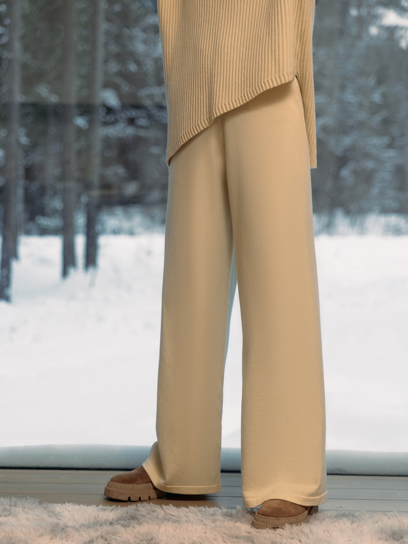 Knitted suit autumn and winter loose high collar pit striped hem sweater knitted pants sweater suit_voghion.com