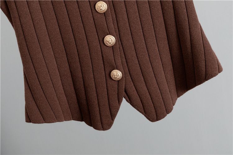 Ženska oblačila, oprijet kroj, krilo, pulover, tridelni komplet za ženske, pomlad in jesen, nov telovnik, pleteni kardigan, komplet_voghion.com