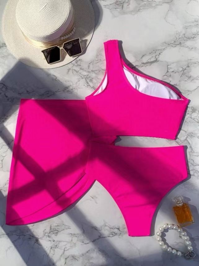 Damenbekleidung Badeanzug Split Bikini Einfarbig Einschultriger Badeanzug Weibliches Stückset_voghion.com