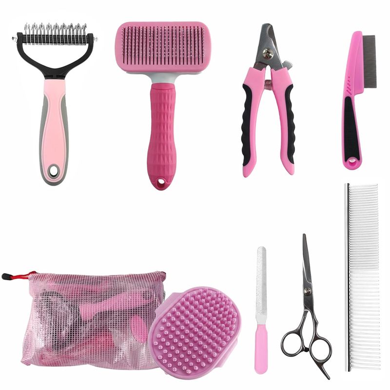 8-piece Brush Multi-functional Self-cleaning Set Including Pet Nail Clipper File Cat Dog Grooming_voghion.com