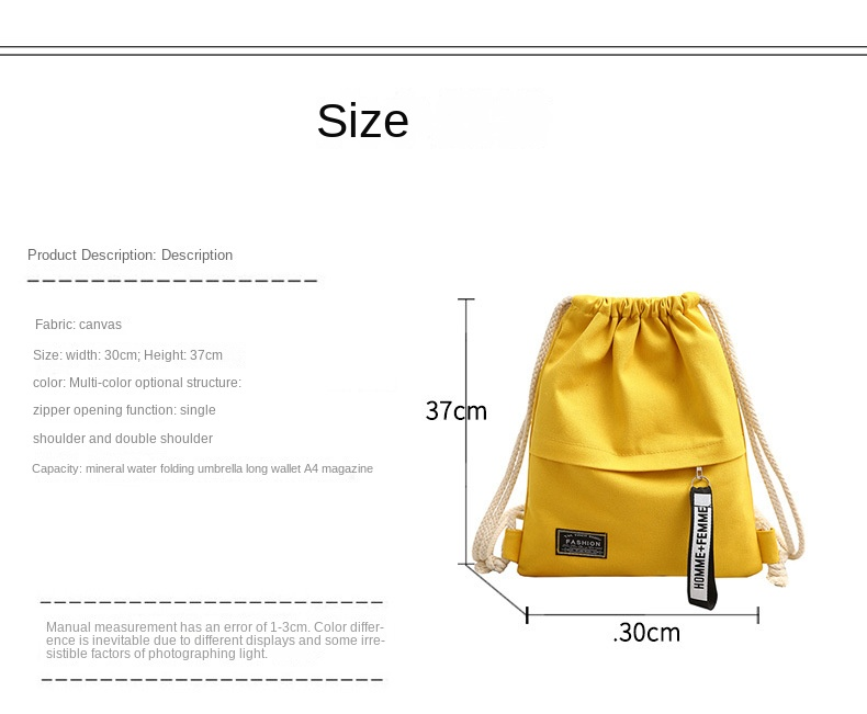 Mochila com cordão de lona Moda Escolar Academia com cordão Mochila de cordão casual Mochila escolar para adolescentes mulheres_voghion.com