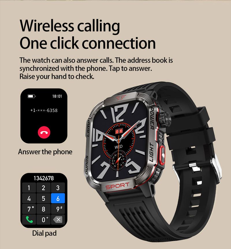 HT29 Bluetooth Akıllı Arama Saati Kalp Atış Hızı Kan Basıncı Kan Oksijen Sağlık İzleme Saati El Feneri_voghion.com