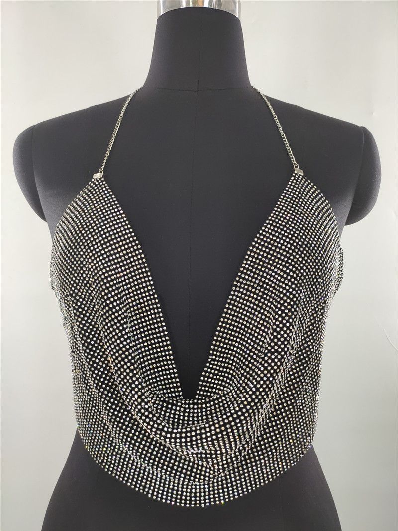 European and American cross-border 2020ins foreign trade nightclub low-cut backless flashing diamond chain strap deep V navel vest fz1364_voghion.com