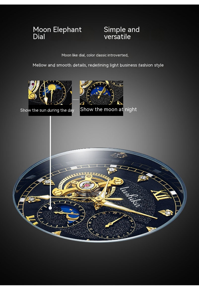 Νέο ρολόι χειρός Sun, Moon, and Stars με καυτές πωλήσεις του 2024, πλήρως αυτόματο μηχανικό Tourbillon Luminous Hollow Out, με καντράν Sun, Moon and Stars, σε καυτές πωλήσεις_voghion.com