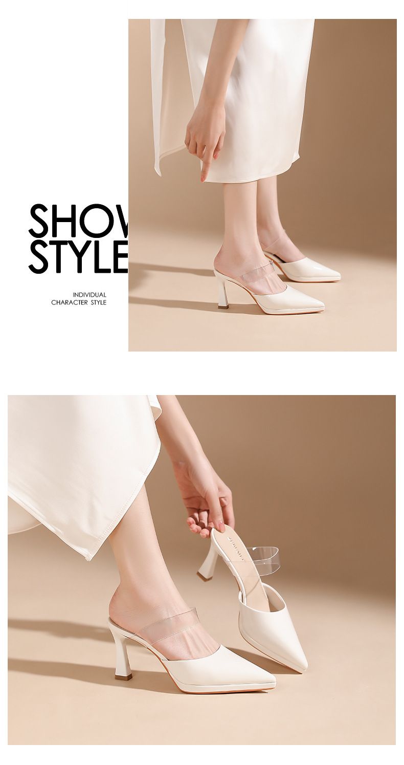 105-A Waterproof Platform Transparent Closed-Toe High Heel For Women Pointed Toe Stiletto Slippers Outdoor Slip-On Lazy_voghion.com