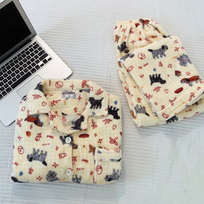 2024 New Cartoon Pajamas Women's Winter Collar Thickened Cute Animal Warm Flannel Set Home Clothes_voghion.com