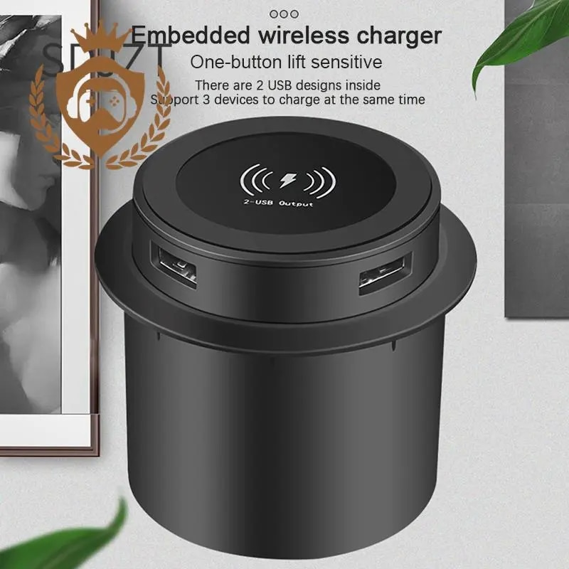 30W Universal QI Pop-up Desktop Embedded Fast Wireless Charger With USB Port For Iphone Xiaomi_voghion.com
