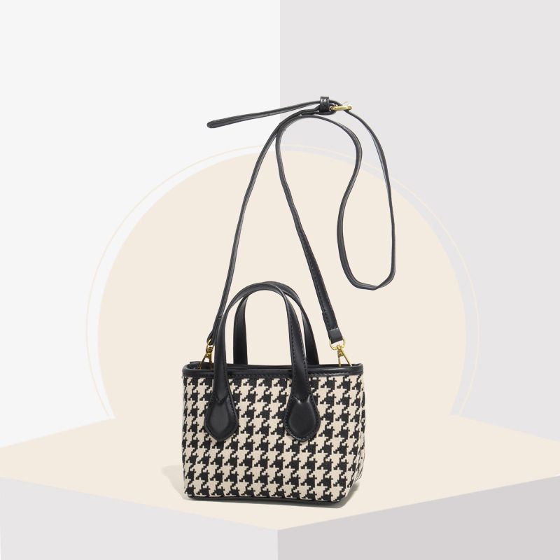 Borsa a tracolla versatile estiva, a tracolla, a cestino, per telefono, con motivo pied de poule, squisita piccola borsa per donna_voghion.com
