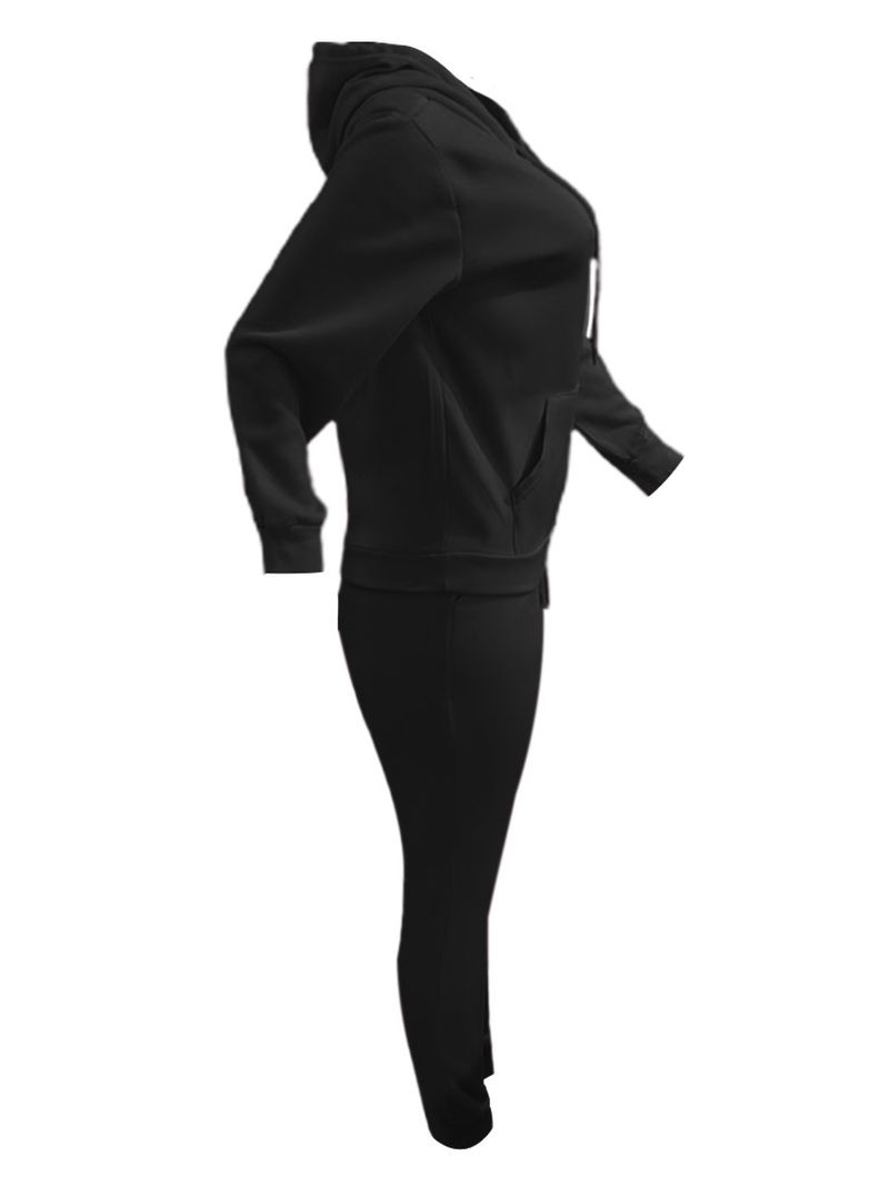 Plain Basic Two-Piece Sports Set Spring Autumn Winter Sweatshirt Kangaroo Pocket Drawstring Hoodie_voghion.com