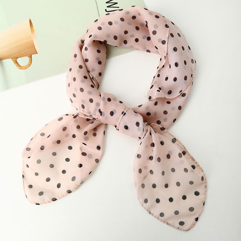 Nuova sciarpa da donna in seta stile coreano, stile coreano, con stampa a pois, versatile, in chiffon, 65 quadrati, quattro stagioni_voghion.com