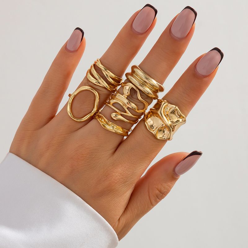 ins liquido linea geometrica anello aperto nicchia design irregolare lava anello mano gioielli donna_voghion.com
