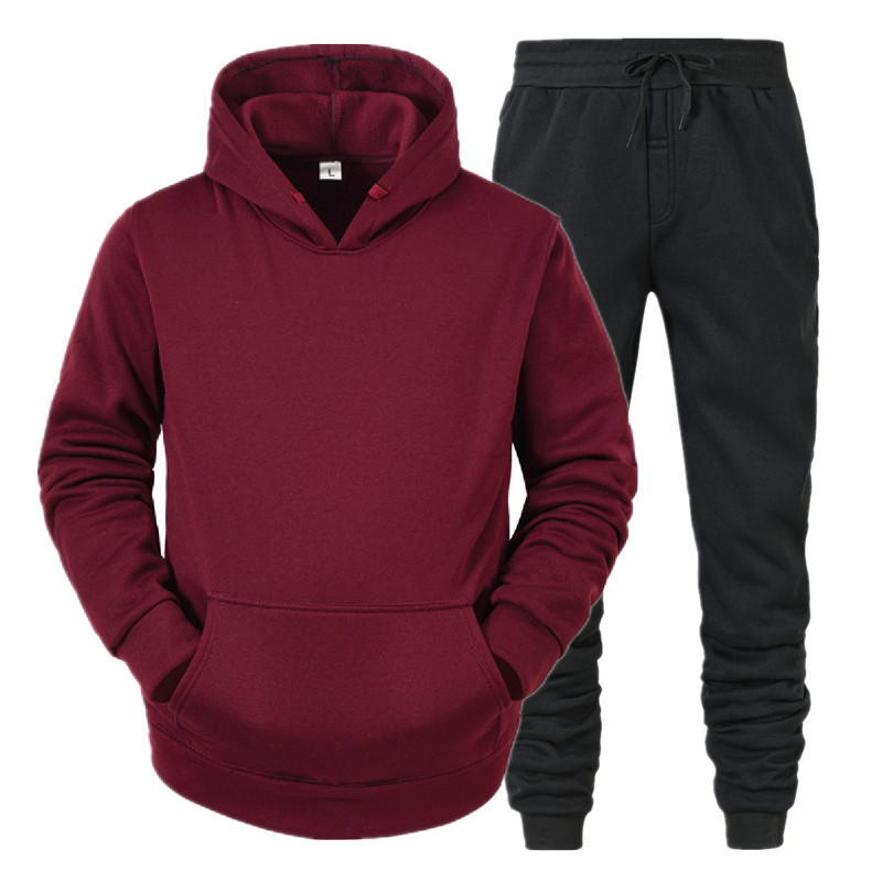 Straight Hoodie Smooth Plate Solid Color Sweater Sport 2 Piece Set Autumn And Winter Fleece_voghion.com