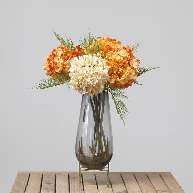 Blummen, grouss Hortensien mat verbranntem Rand, Retro Uelegmolerei, Hochzäitsdekoratioun fir doheem an Hoteler, Blummenkonscht_voghion.com