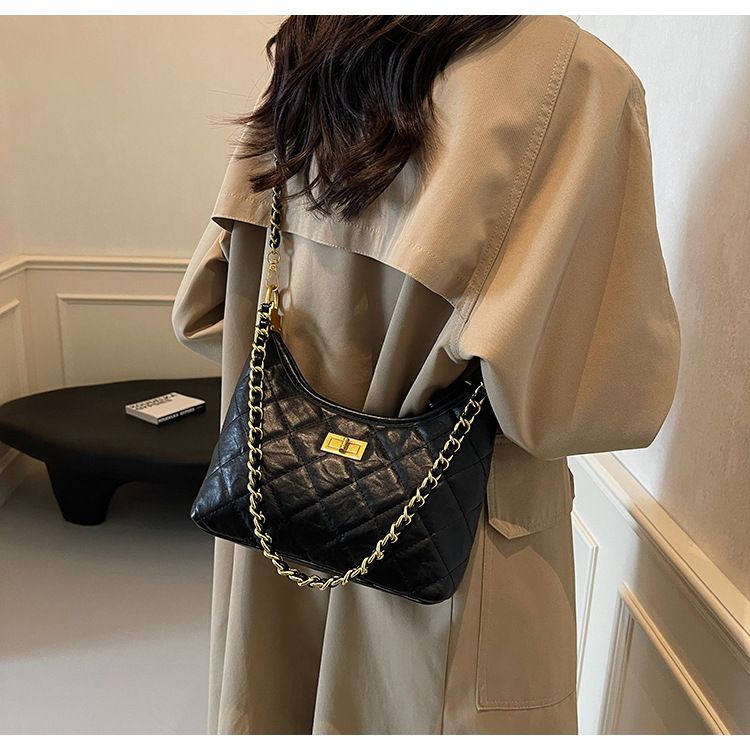 Borsa a tracolla trapuntata piccola con catena per donna, nuova borsa a secchiello versatile da portare sottobraccio, tracolla singola, 2025_voghion.com