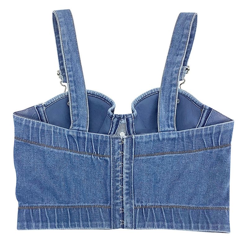 Women's Clothing Versatile Strap Button Slim Denim Tube Top Camisole New Style_voghion.com