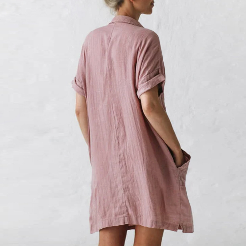 Nuovo abito camicia tascabile irregolare a maniche lunghe in canapa di cotone_voghion.com