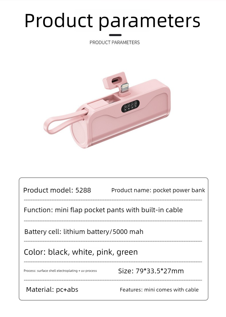 Mini Compact Large Capacity Built-in Cable Bank 10000mAh Fast Charging Digital Display Portable Shared Mobile Power_voghion.com