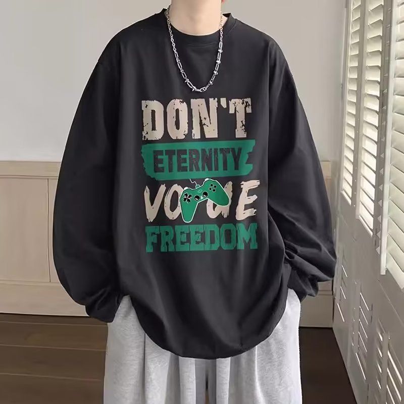 Maniche lunghe da uomo in primavera e autunno, nuovo marchio alla moda stampato per uomo, scollo rotondo largo, con una maglietta_voghion.com