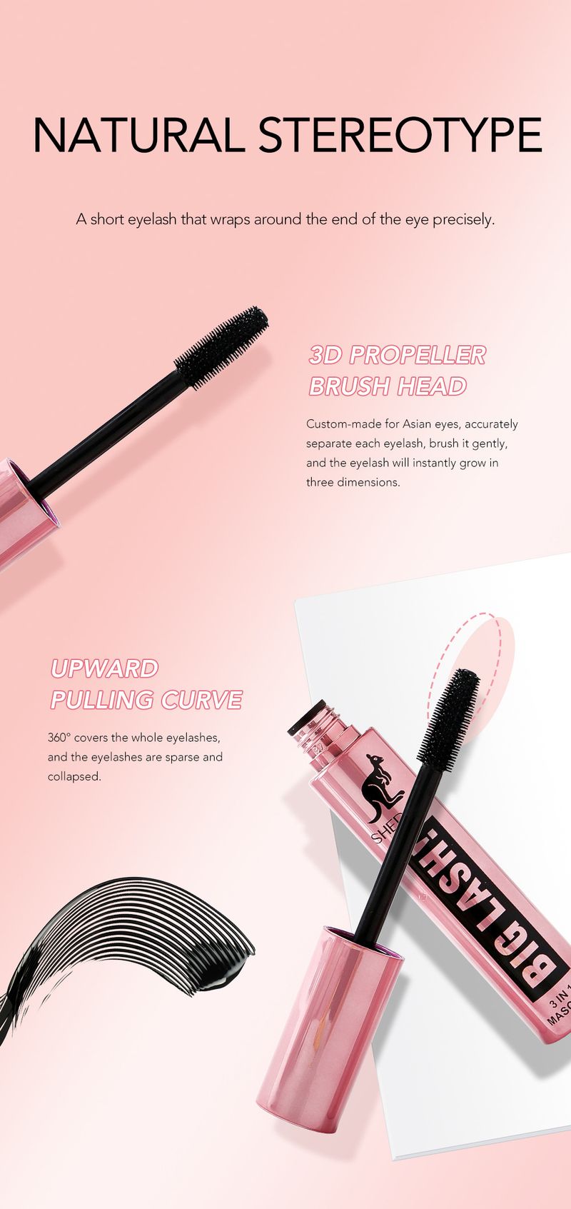 SHEDOES Kangaroo Mascara, wasserfest, verdickend, verlängernd, kräuselnd, langanhaltend, große Augen, 4D-Mascara_voghion.com