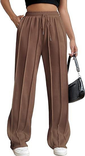 Neue Damenhose mit hoher Taille, lockere und bequeme Hose mit weitem Bein, lässige Sporthose, gerades Bein, Hose für Damen_voghion.com