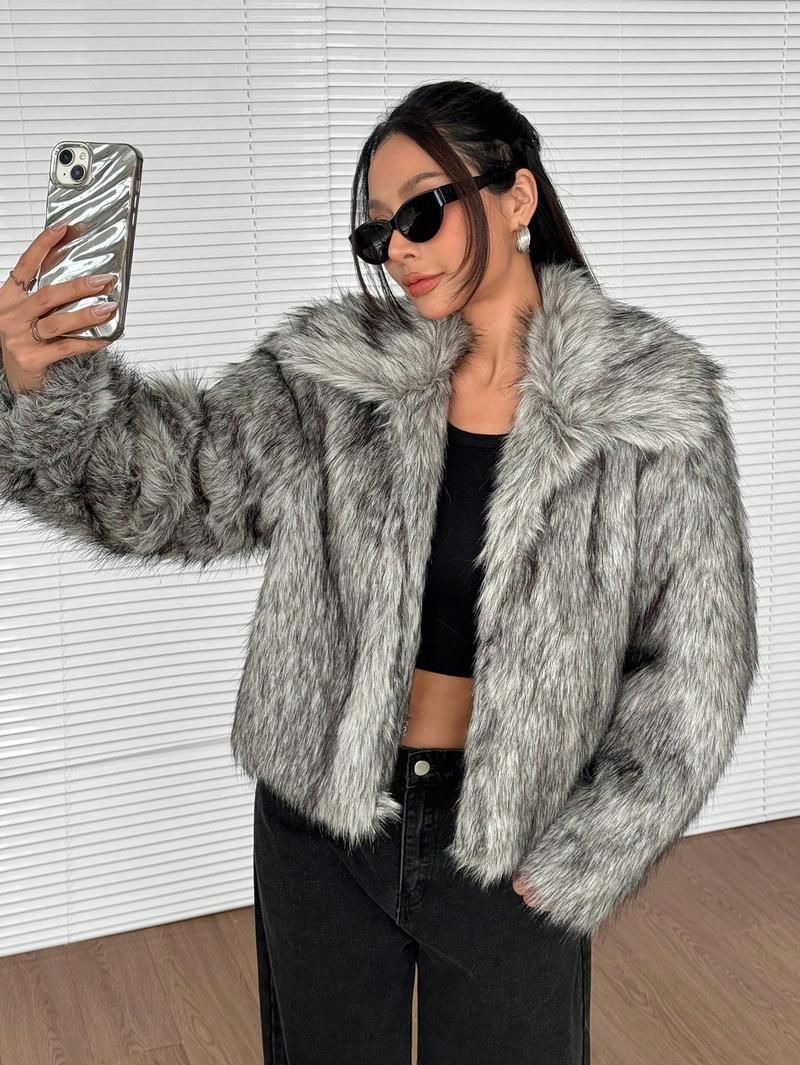 Women’s Faux Fox Fur Jacket – Trendy Winter Coat With Ombre Effect (S-XXL, Black/Tan/White, Plush Collar, Thickened Warmth,Machine Washable)_voghion.com