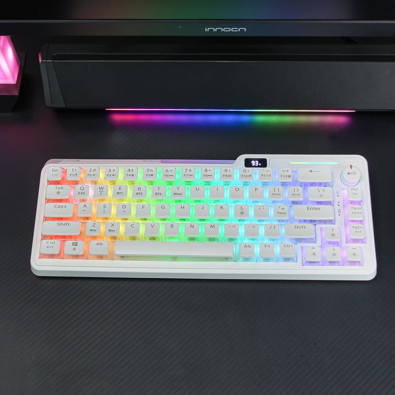 Custom ZA670 PRO Pudding Mechanical Keyboard Keycaps Wireless Bluetooth RGB Screen Multimedia Knob Keyboard Cross_voghion.com