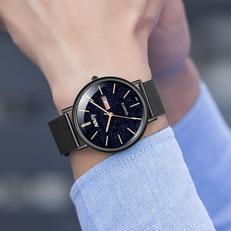 Reloj de pulsera de cuarzo para hombre Yamaler NARY con esfera redonda, calendario luminoso y números en forma de estrella_voghion.com