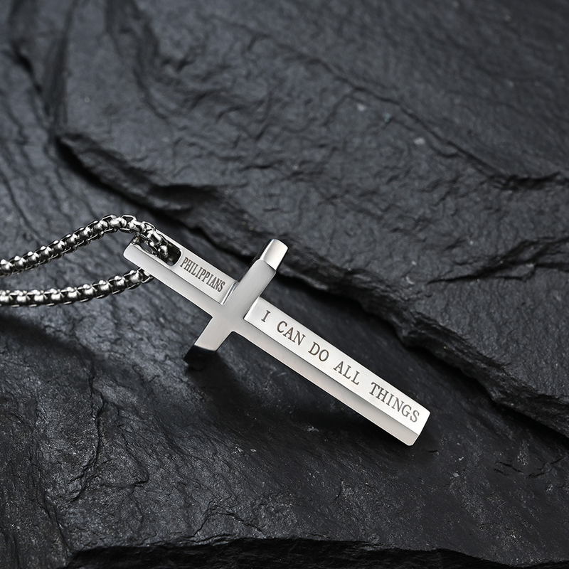 Collana con ciondolo a forma di croce semplice in acciaio al titanio, stile neutro, unisex, con catena per maglione_voghion.com