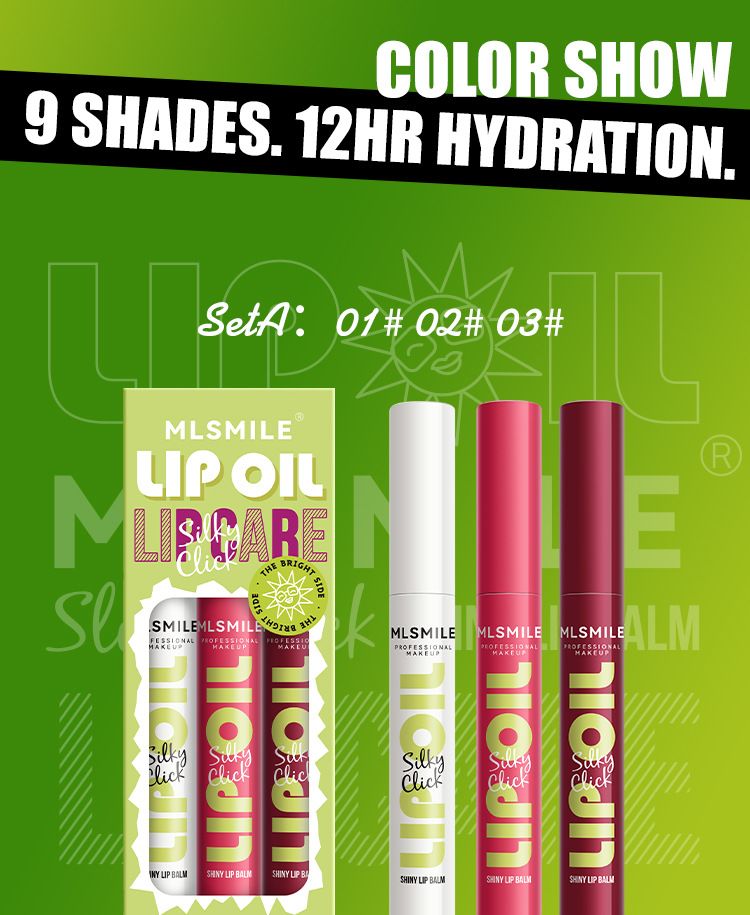 MLSMILE Press Lipstick Solid Lip Gloss Moisturizing Lipstick Pearlescent Mirror Lip Oil 3 Pieces_voghion.com