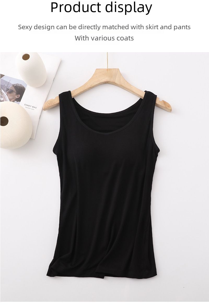 Petit gilet caraco avec coussinet de poitrine pour femme, large bandoulière intérieure, base, vêtements d'extérieur assortis, sous-vêtements exposés à la clavicule, sans manches, été_voghion.com