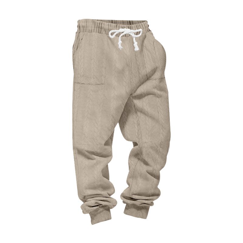Herrenbekleidung Lockere Sport-Jogginghose mit Jacquard-Muster, lässige Winter-Jogginghose mit elastischen Bündchen, lockere Passform, bequeme Sporthose_voghion.com
