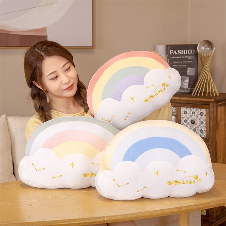 Trendy New Rainbow Süßes Dual-Use Schlaf-Nickerchen Handgewickeltes Plüschkissen Geschenk-Taillenkissen_voghion.com