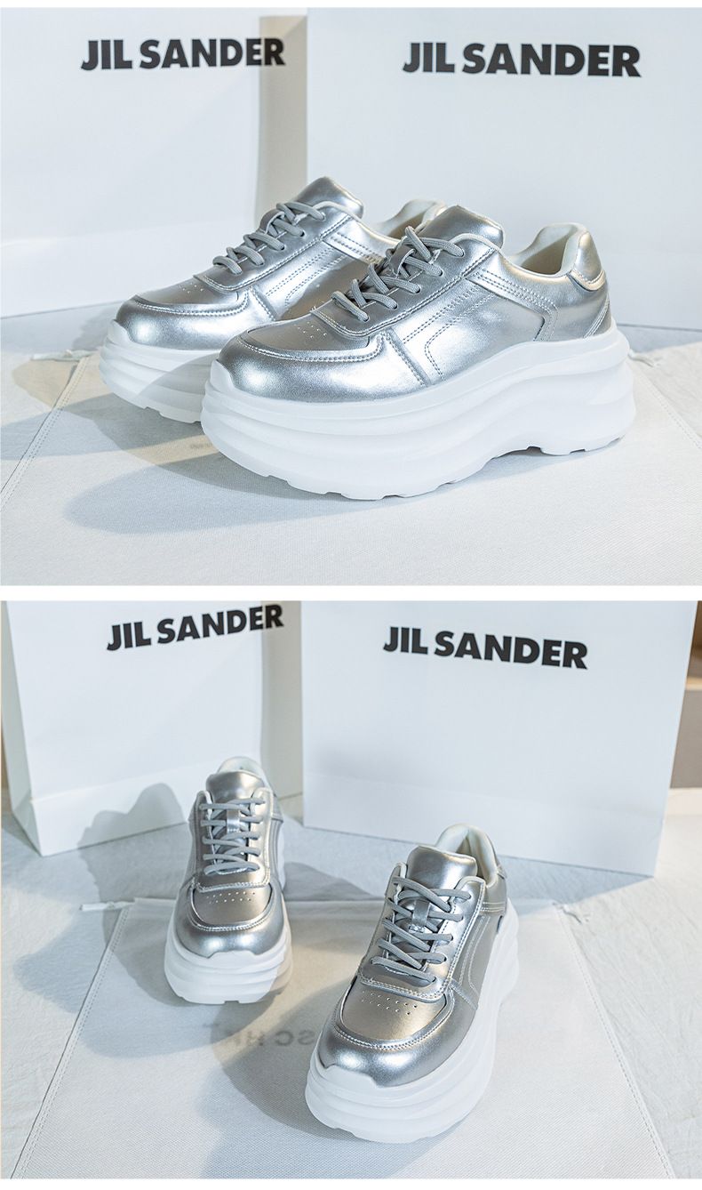 Cloud Dream 2024 Chaussures blanches à semelles épaisses en cuir véritable pour femmes, nouvelles chaussures décontractées rehaussantes à la mode, chaussures de sport assorties pour femmes_voghion.com