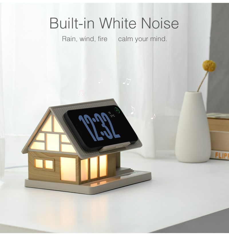 2025 New Villa House White Noise Bedside Lamp 15W Wireless Charging Adjustable Brightness Bedroom Plug In Night Light_voghion.com