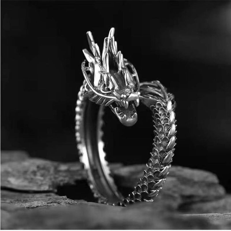 Men's Bold Dragon Head Trendy Personality Hip-Hop Style Open Finger Ring_voghion.com
