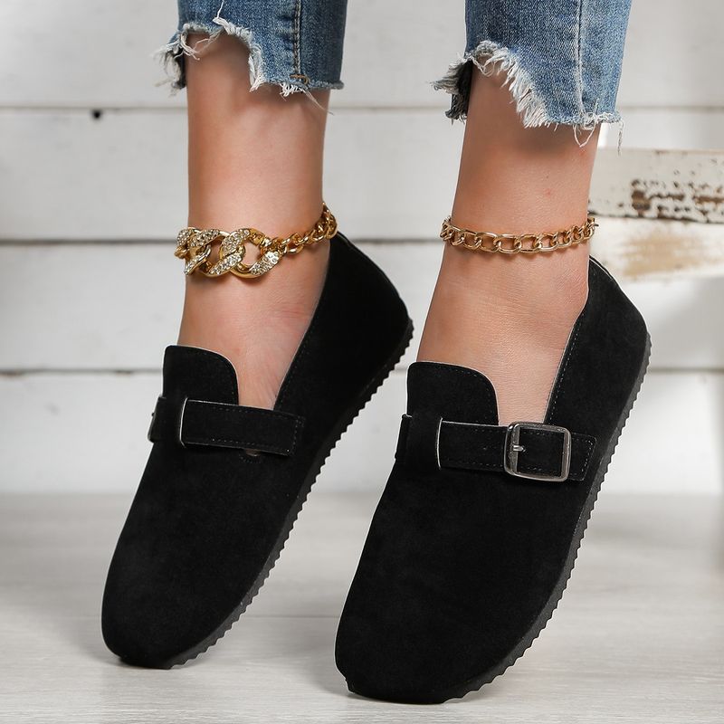 Women's Wide Width Slip-On Loafers - Breathable Flat Shoes With Buckle Detail, Comfortable Casual Shoes For Wide Feet_voghion.com