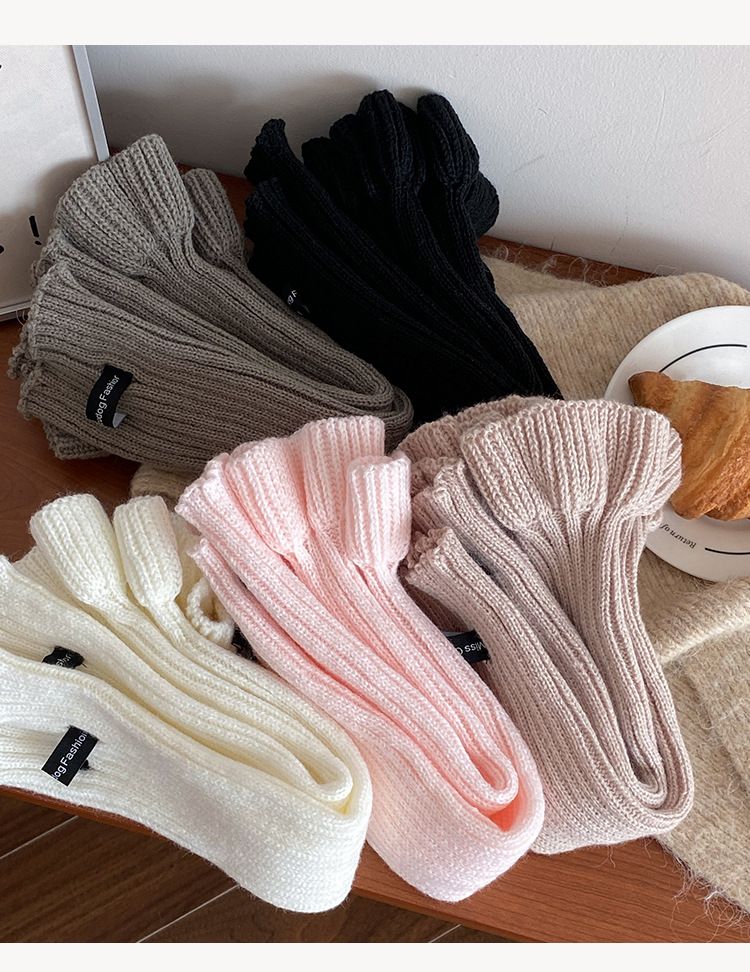 Scaldamuscoli Bootshang Calzini in cotone stile balletto per donna Calzini in pile autunnali e invernali Etichetta in tessuto lavorato a maglia Colore unito Miu Hot Girl lavorato a maglia_voghion.com