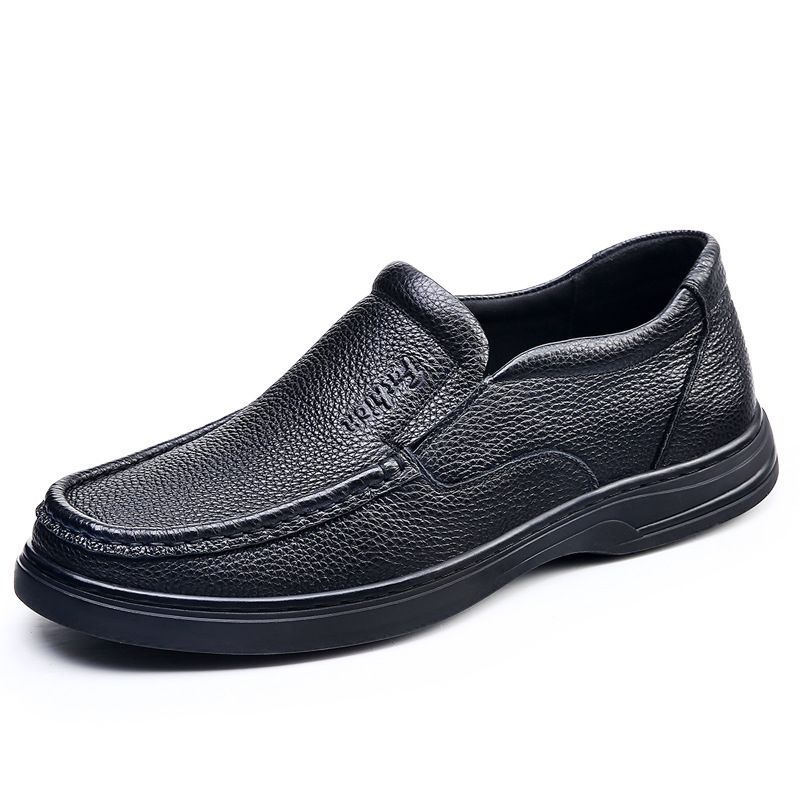 First Layer Cowhide Loafers Men, Autumn Winter New Soft Sole For Middle-Aged And Elderly, Men's Casual Slip-On Shoes_voghion.com