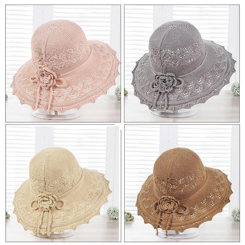 Chapeau de protection solaire à large bord pour femme, 1 pièce, en paille, pliable, pour l'été, la plage, la mode_voghion.com