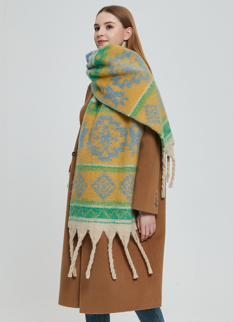 Unisex Looping yarn wool jacquard shawl shawl_voghion.com