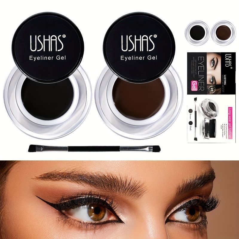USHAS Schattenflasche mit Creme-Eyeliner-Pinsel, wasser- und schweißbeständiges Augen-Make-up_voghion.com