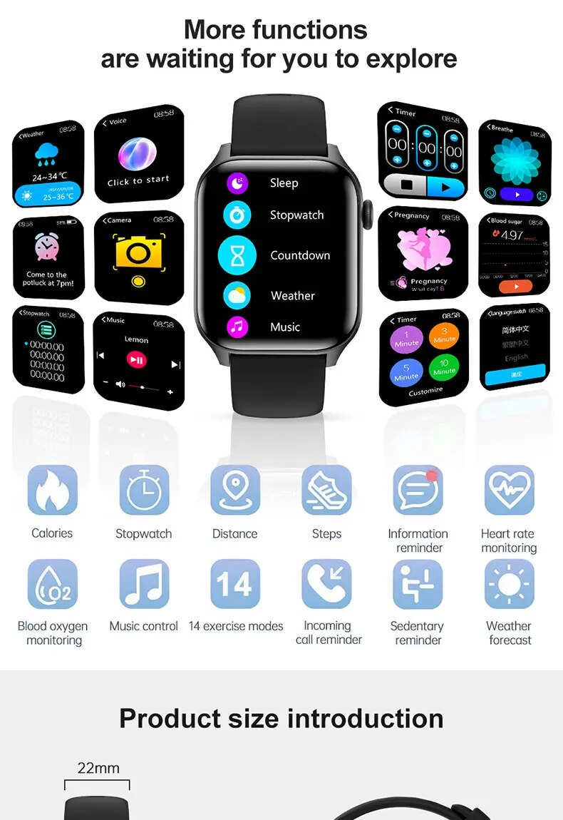 Bluetooth-oproep HD-display Waterdichte Fiess Tracker Smartwatch voor dames heren Gezondheidsmonitor Armband Smart Watch_voghion.com